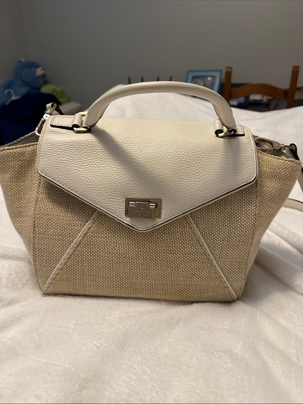 kate spade Cream and Beige Canvas Top-Handle Satchel